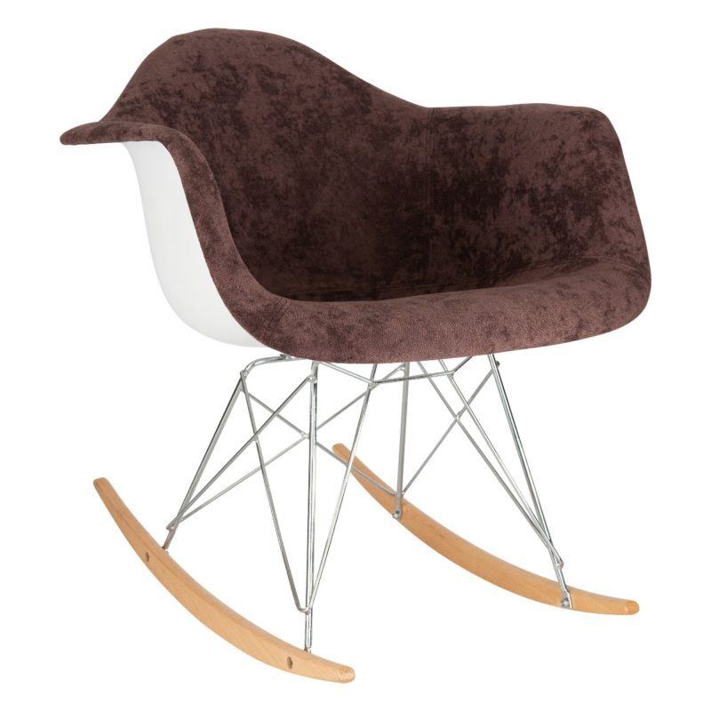 Coffee brown velvet eiffel base rocking chair by Leisure Mod