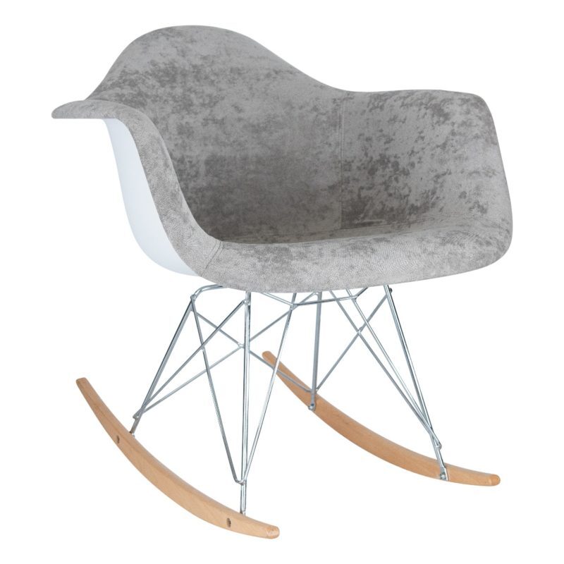 Cloudy gray velvet eiffel base rocking chair by Leisure Mod