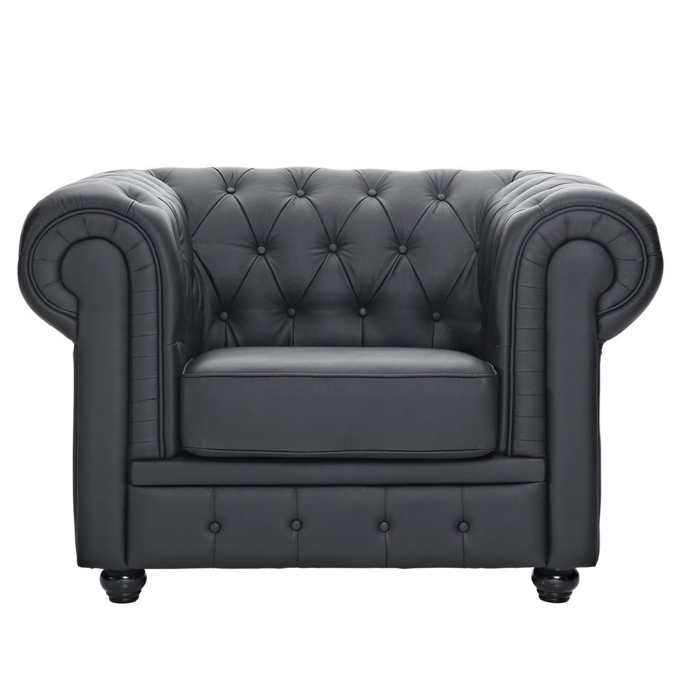 Rolled arms tufted leather match chair by Modway