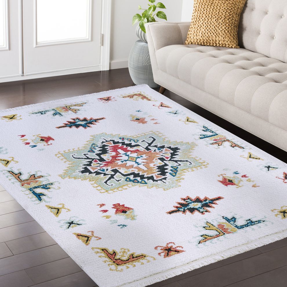 3'9 x 5'2 Modern Moroccan White area rug by Mod-Arte