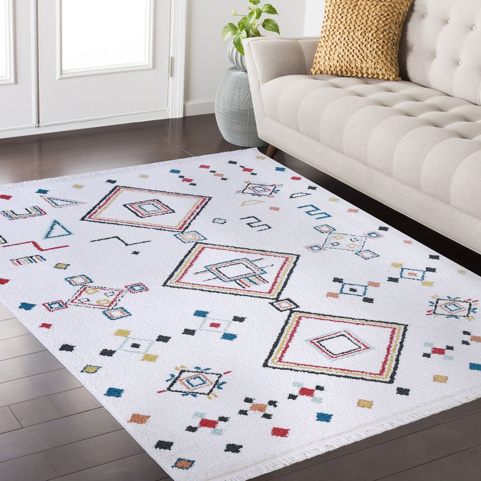 3'9 x 5'2 Modern Moroccan White area rug by Mod-Arte