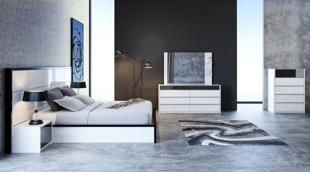 Glossy / Matte white European style king bed by Mod-Arte