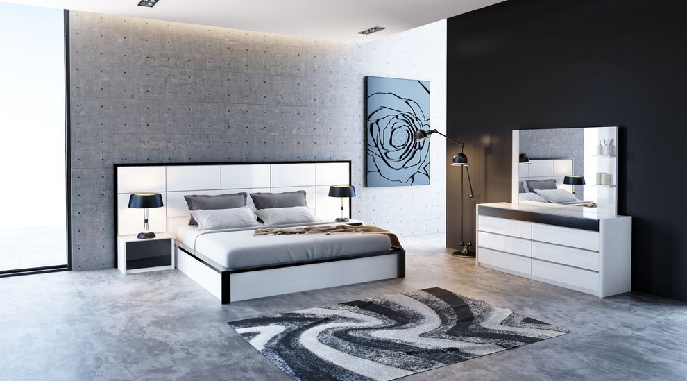 Glossy / Matte white European style platform bed by Mod-Arte