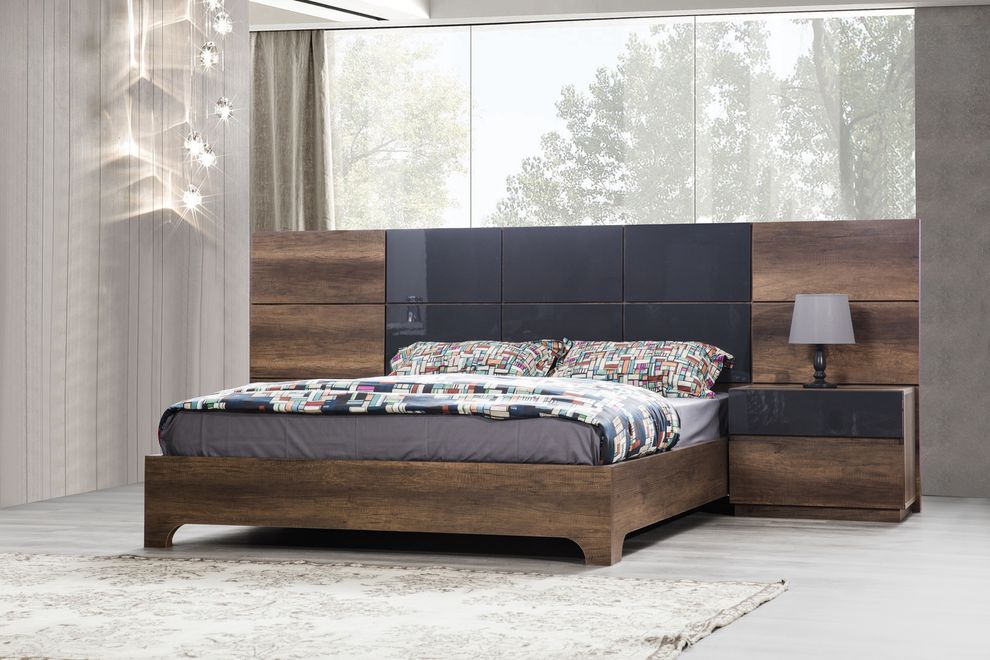 Walnut / Gray contemporary European king bed by Mod-Arte