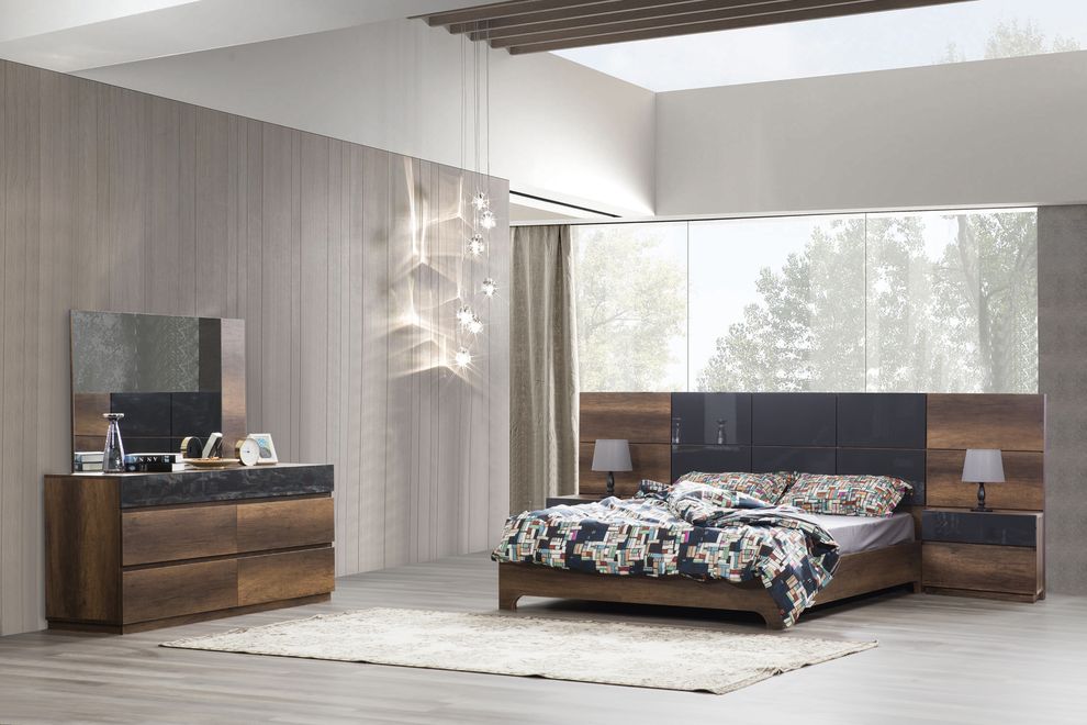 Walnut / Gray contemporary European platform bed by Mod-Arte