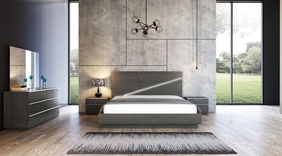 Modern gray European platform king bed by Mod-Arte