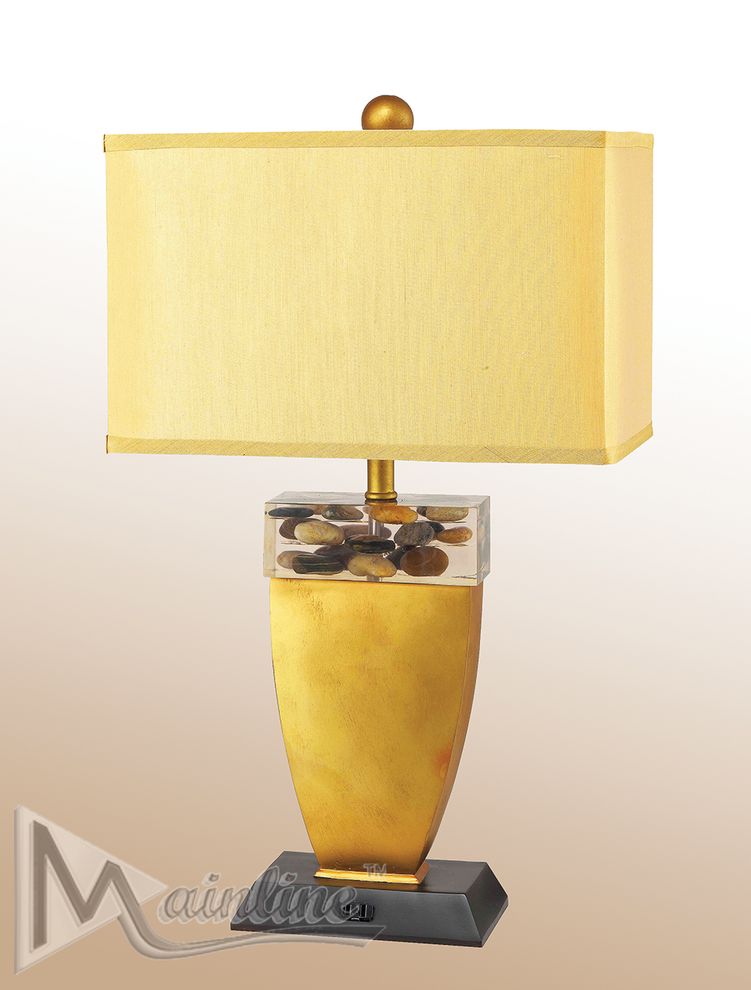 Ebony base / golden body / rectangular shade table lamp by Mainline