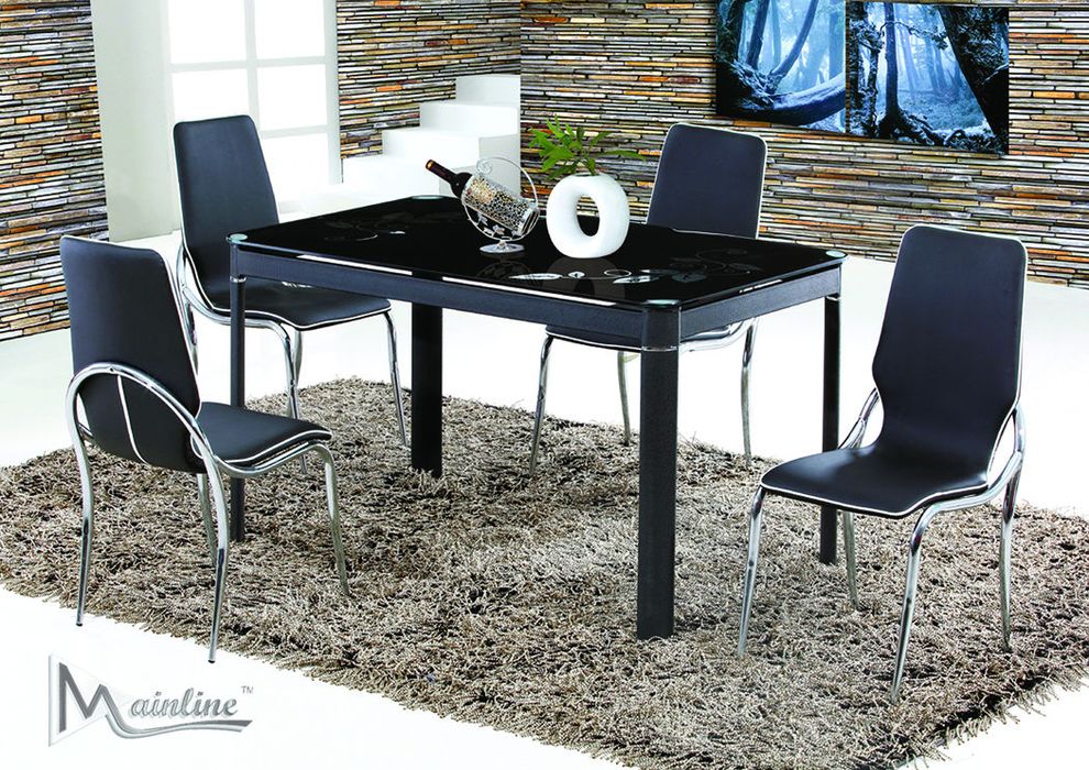 5pc black glass affordable casual dining set by Mainline