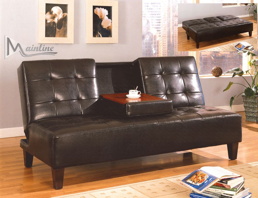 Casual chocolate sofa bed w/ solid wood legs by Mainline