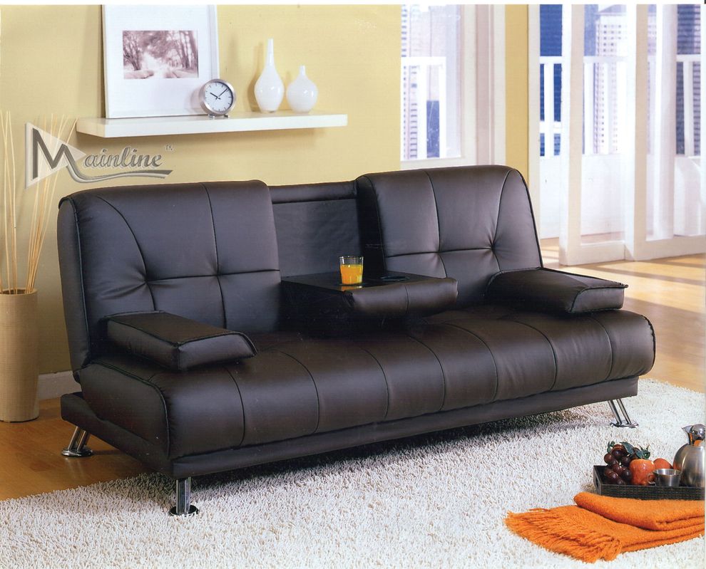 Chrome steel legs black sleeper sofa by Mainline