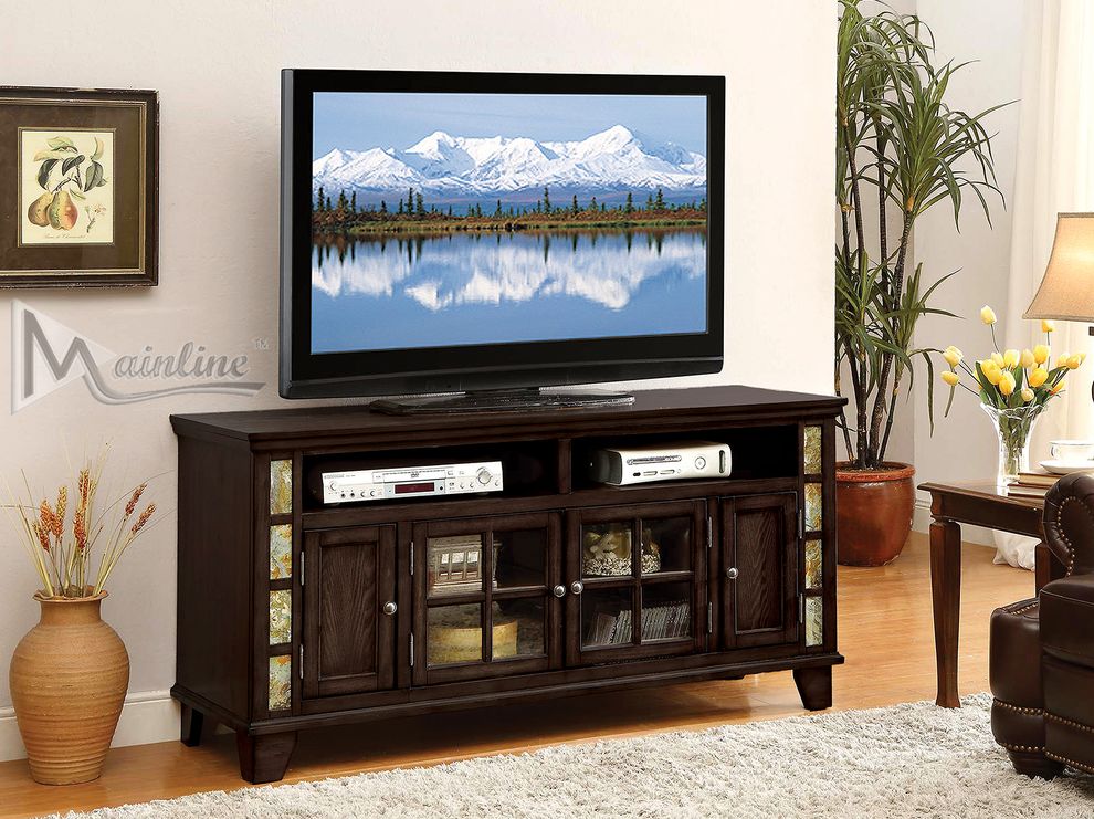 Espresso finish / glass doors TV Stand by Mainline
