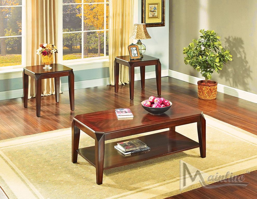 Cherry wood casual style coffee table set by Mainline