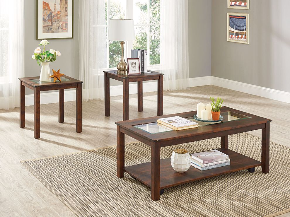 3pcs coffee table set w/ glass top inserts by Mainline