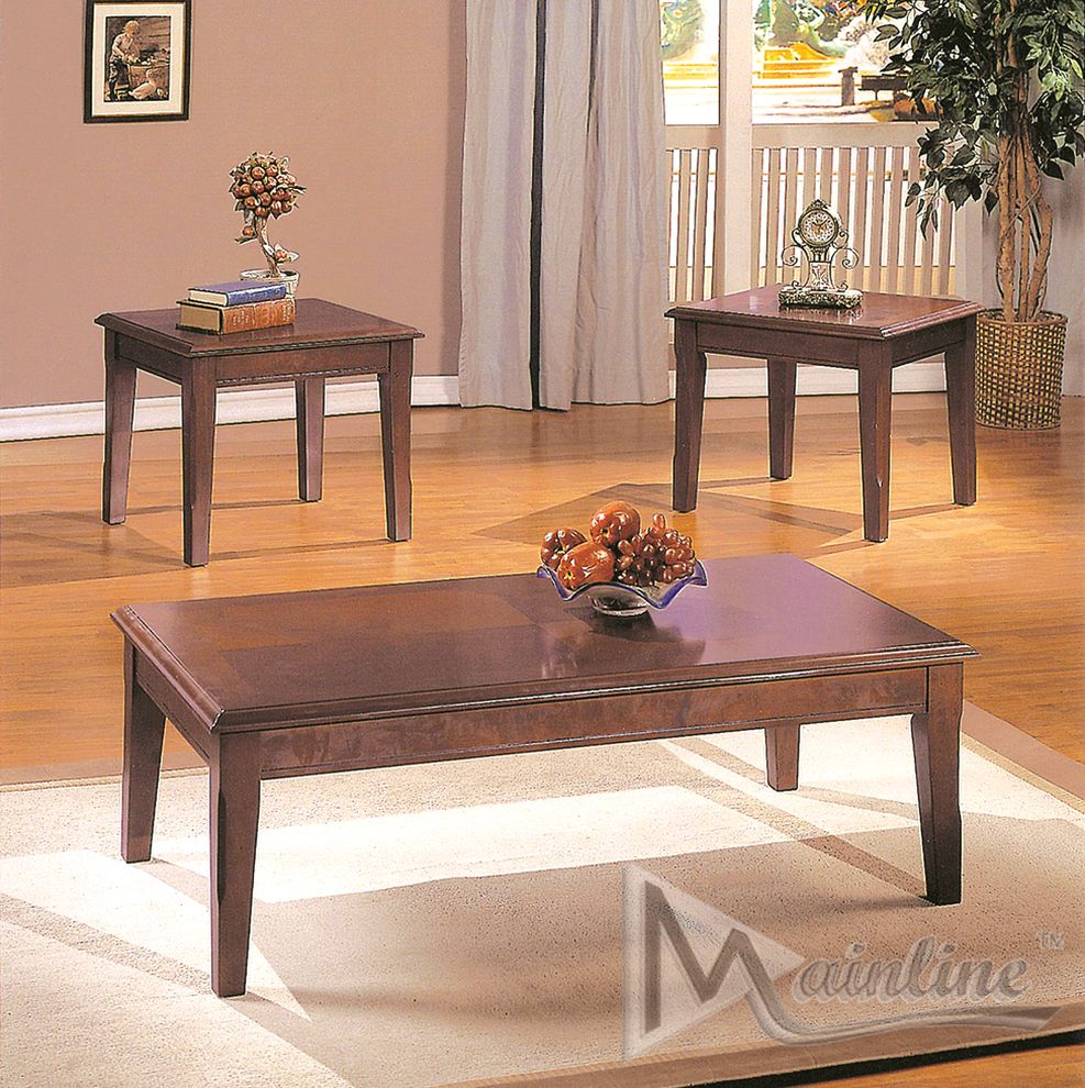 Cherry finish casual style 3pcs coffee table set by Mainline
