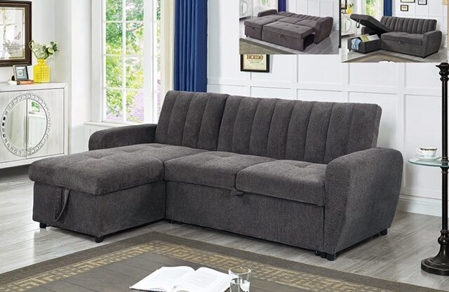 Gray contemporary sleeper / storage sectional by Mainline