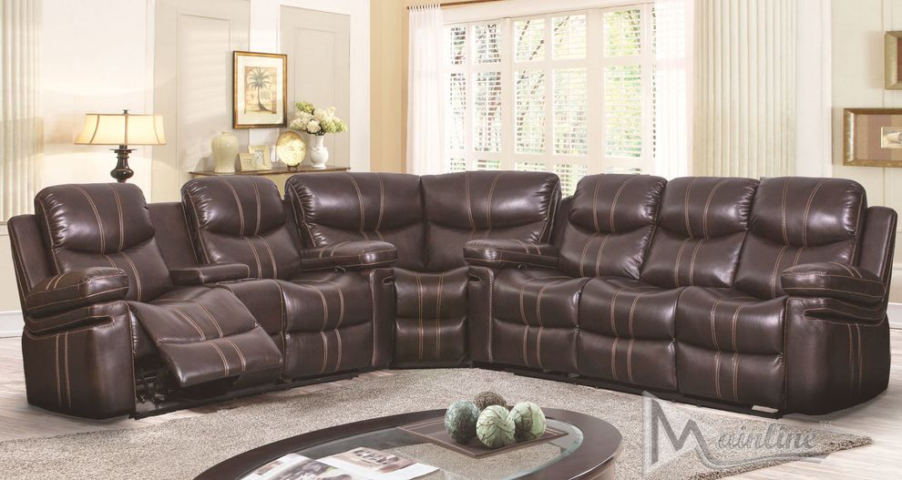 Espresso leatherette recliner sectional sofa by Mainline