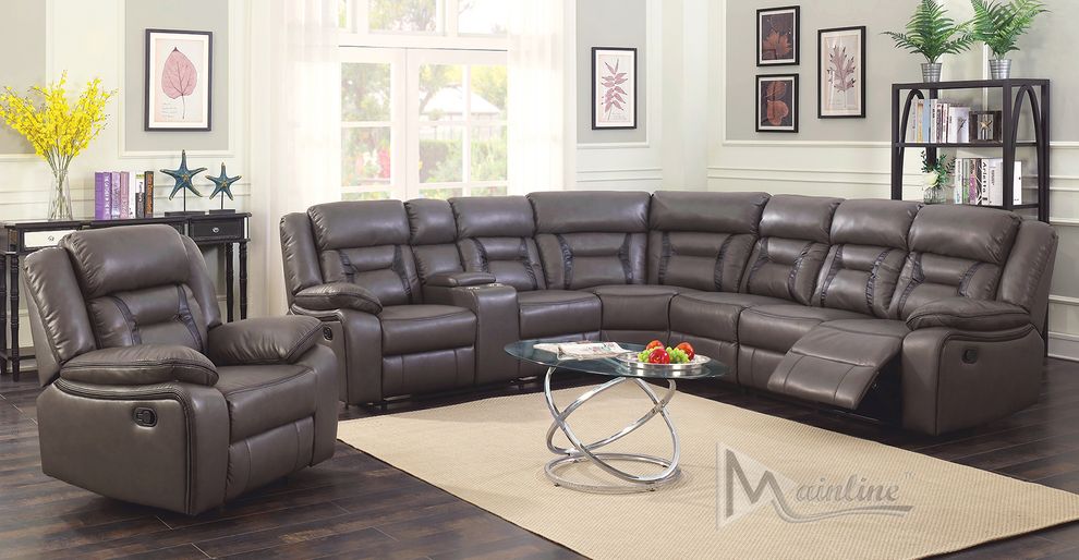 Gray leather gel motion sectional sofa by Mainline