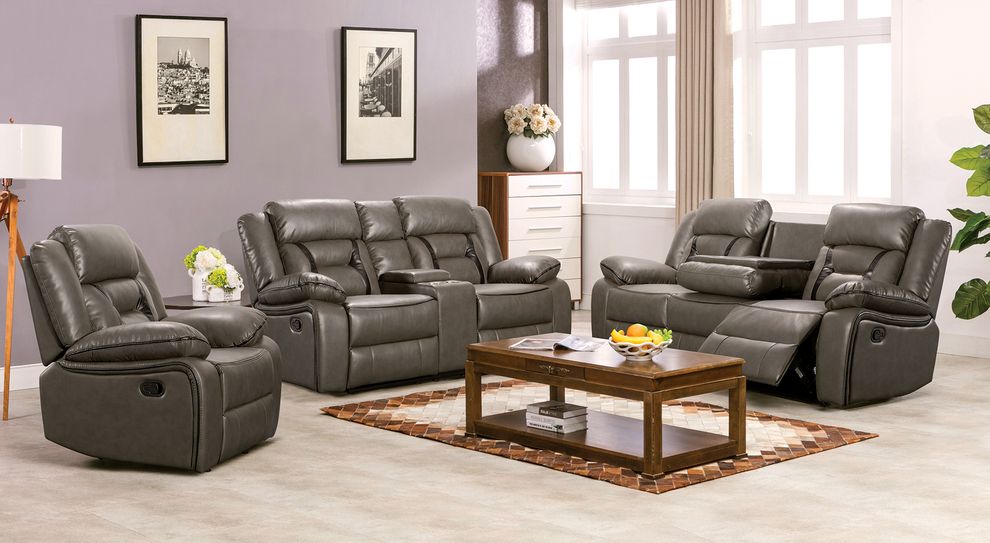 Charcoal leather gel contemporary recliner sofa by Mainline