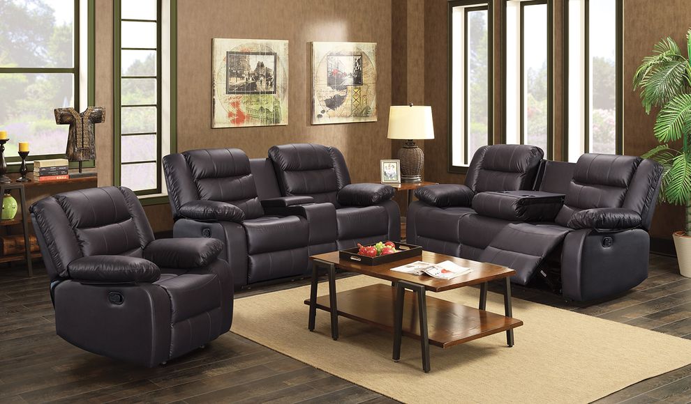Black PU leatherette recliner sofa by Mainline