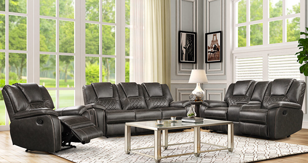 Charcoal leatherette recliner sofa in modern style by Mainline