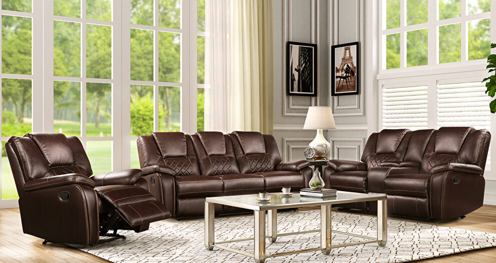 Brown leatherette recliner sofa in modern style by Mainline