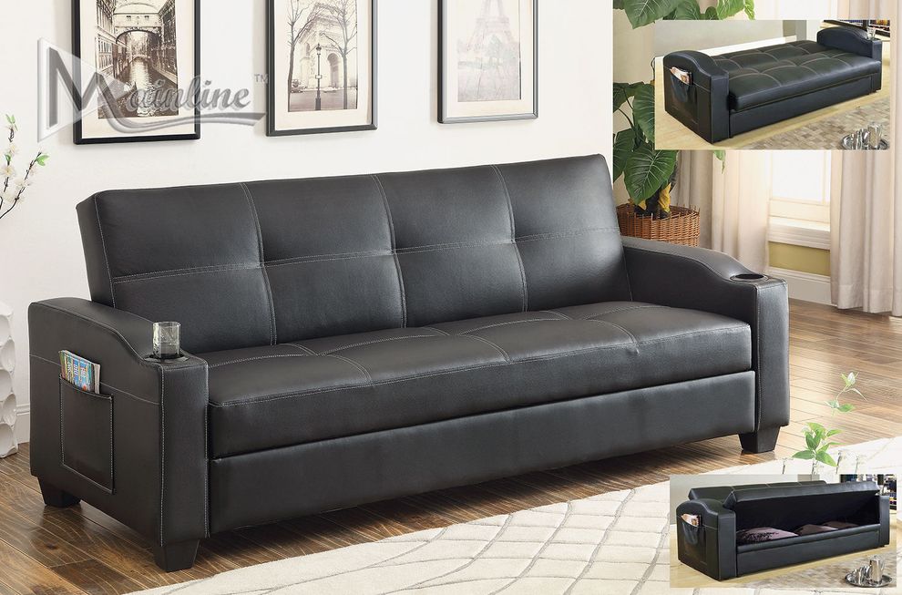 Sofa bed w/ storage and cup holders in black by Mainline