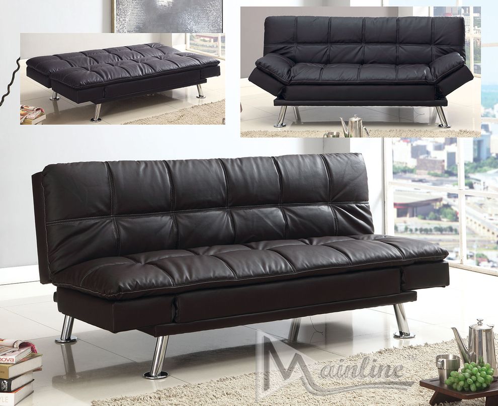 Black leatherette contemporary sofa bed by Mainline