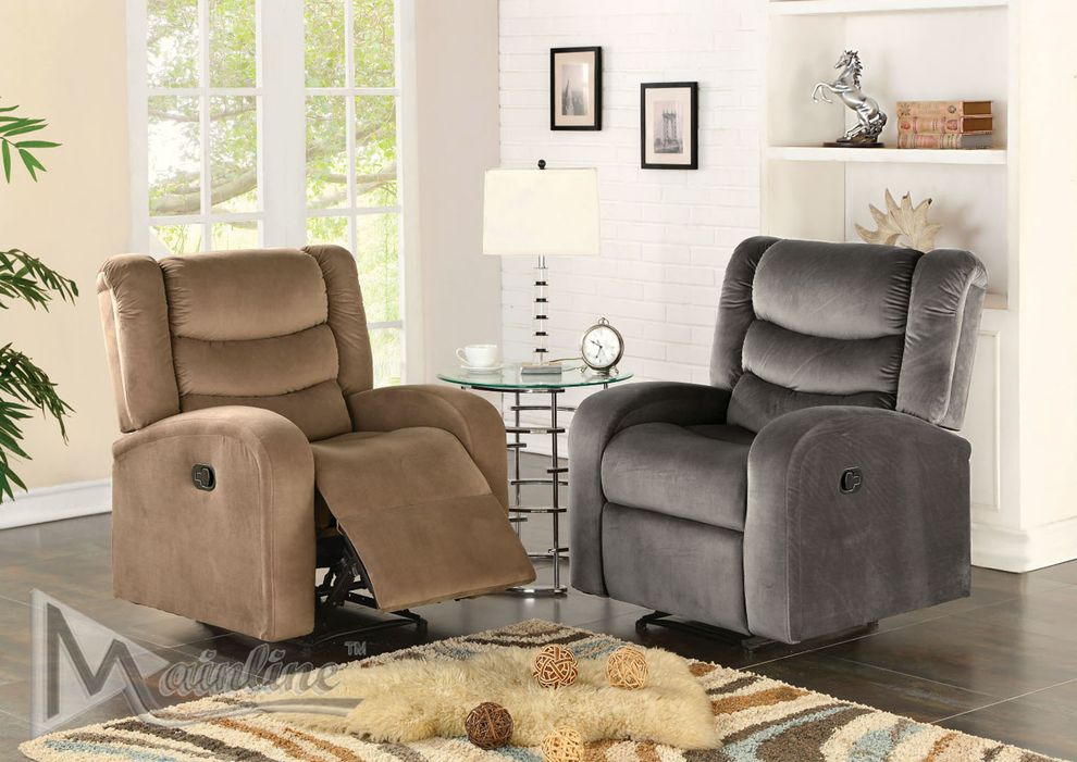 Casual style velvet fabric recliner chair by Mainline
