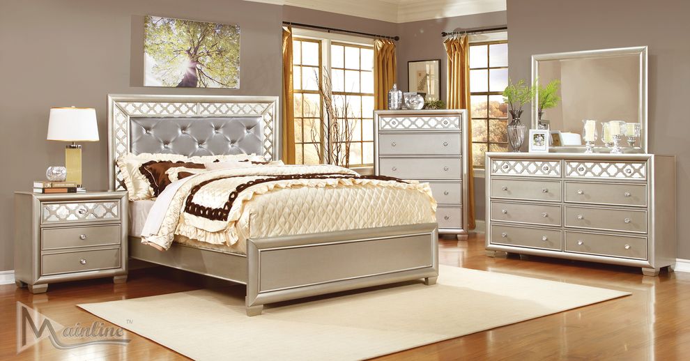 Glam style champagne slat type king bed by Mainline