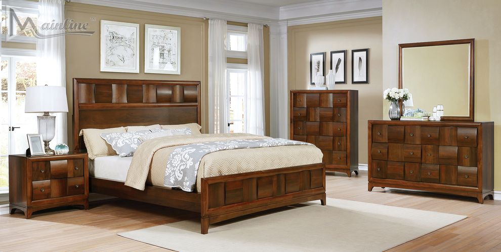 Modern casual wood king size bed by Mainline