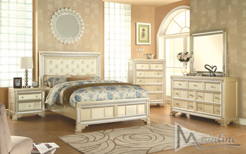 Classic champagne finish king size bed by Mainline