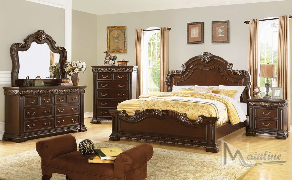Sculpted headboard classical style king size bed by Mainline