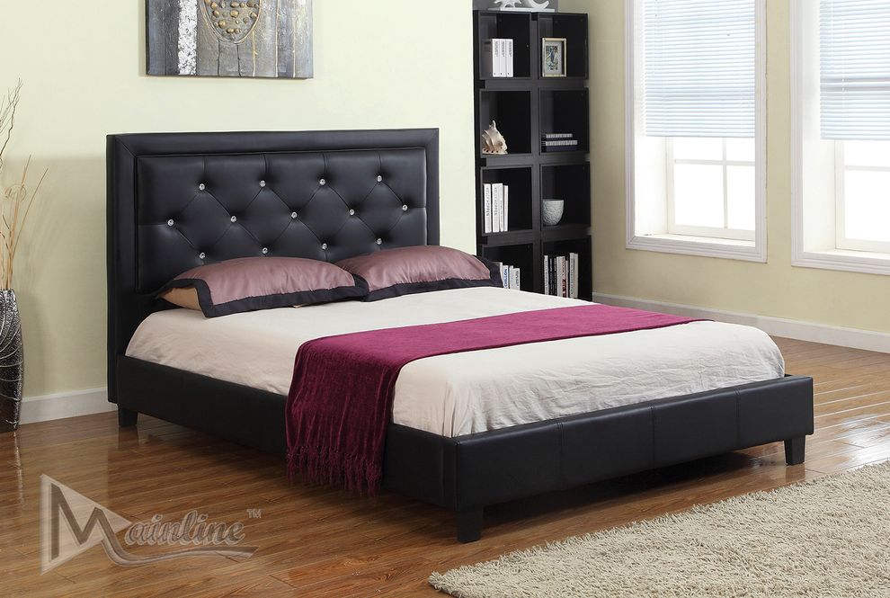Platform full bed with leatherette padded headboard and sides by Mainline