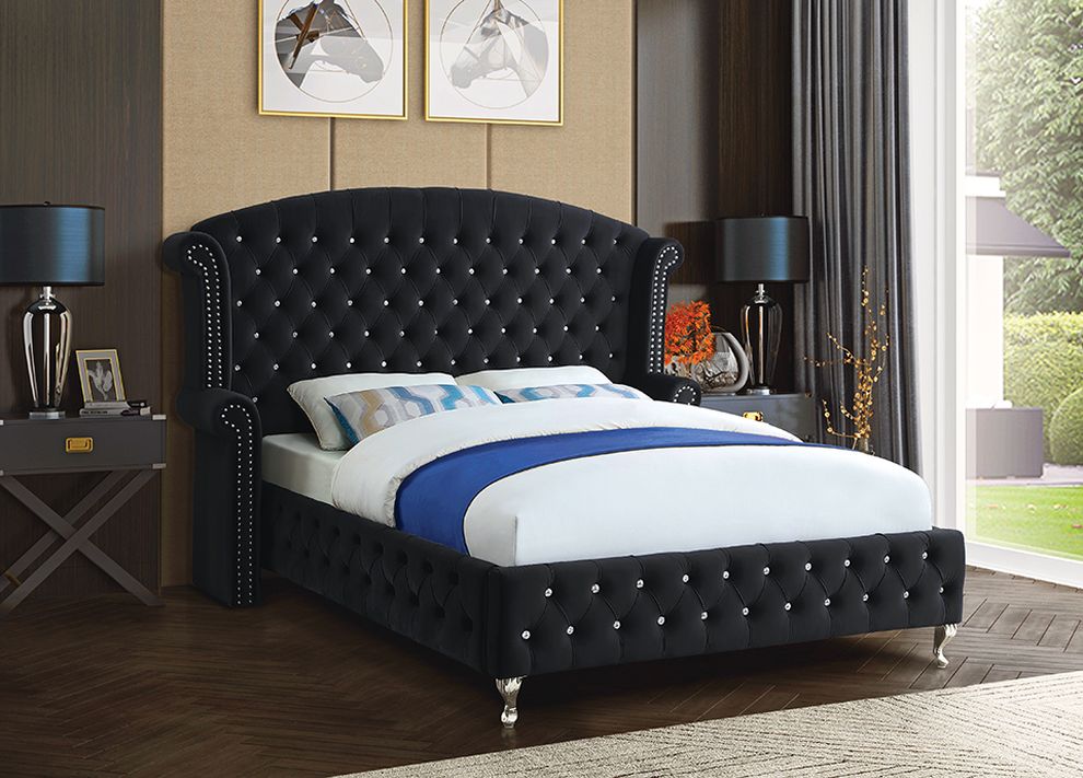 Black tufted hb upholstered bed by Mainline