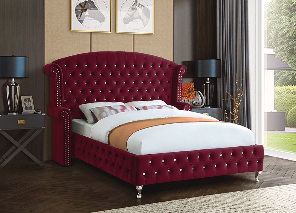 Burgundy tufted hb upholstered king bed by Mainline