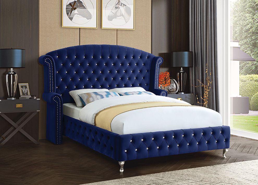 Navy blue tufted hb upholstered king bed by Mainline