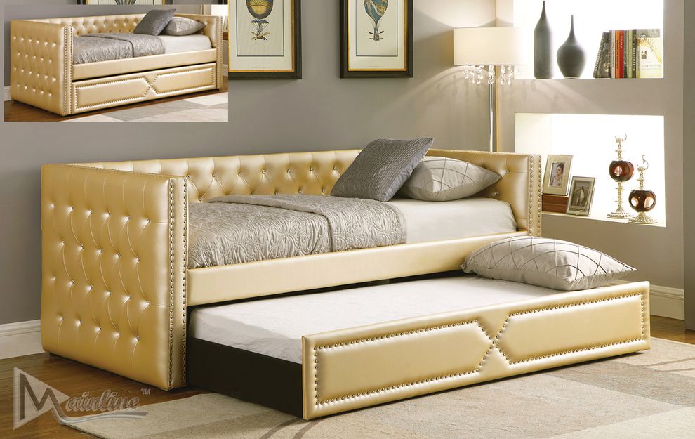 Golden leatherette daybed w/ trundle & 2 platforms by Mainline