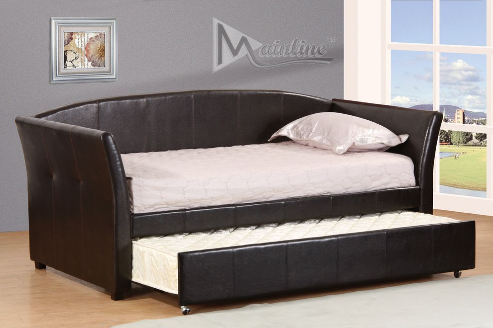 Espresso leatherette daybed w/ platform and trundle by Mainline