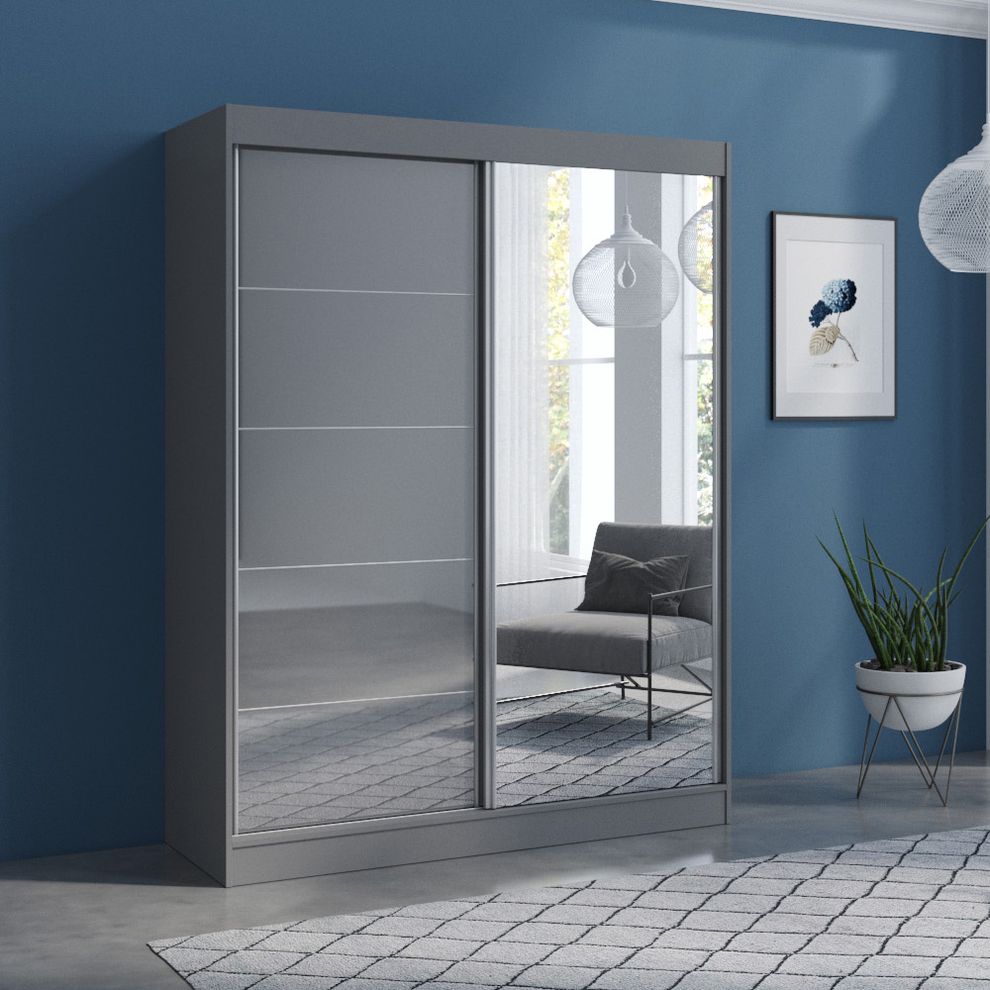 Contemporary wardrobe w/ 1 gray / 1 mirrored door by Meble