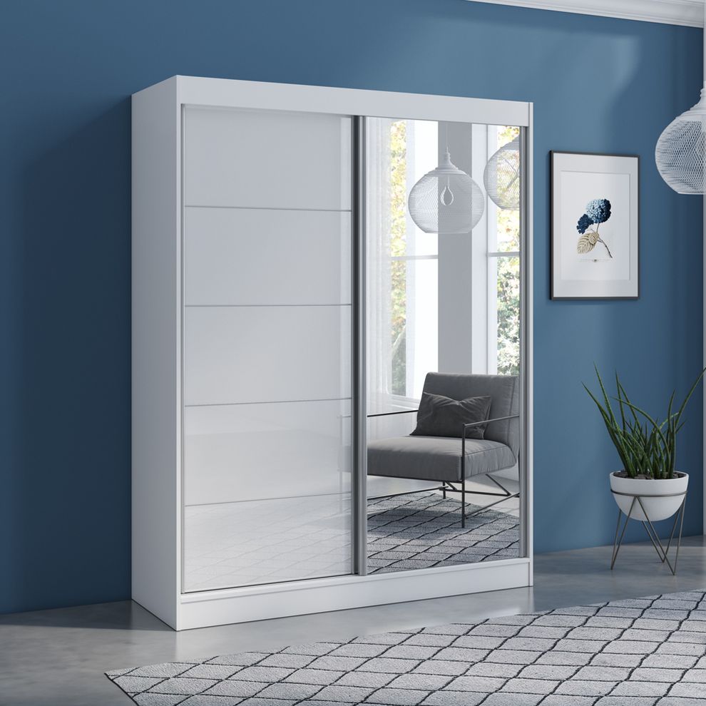 Contemporary wardrobe w/ 1 white / 1 mirrored door by Meble