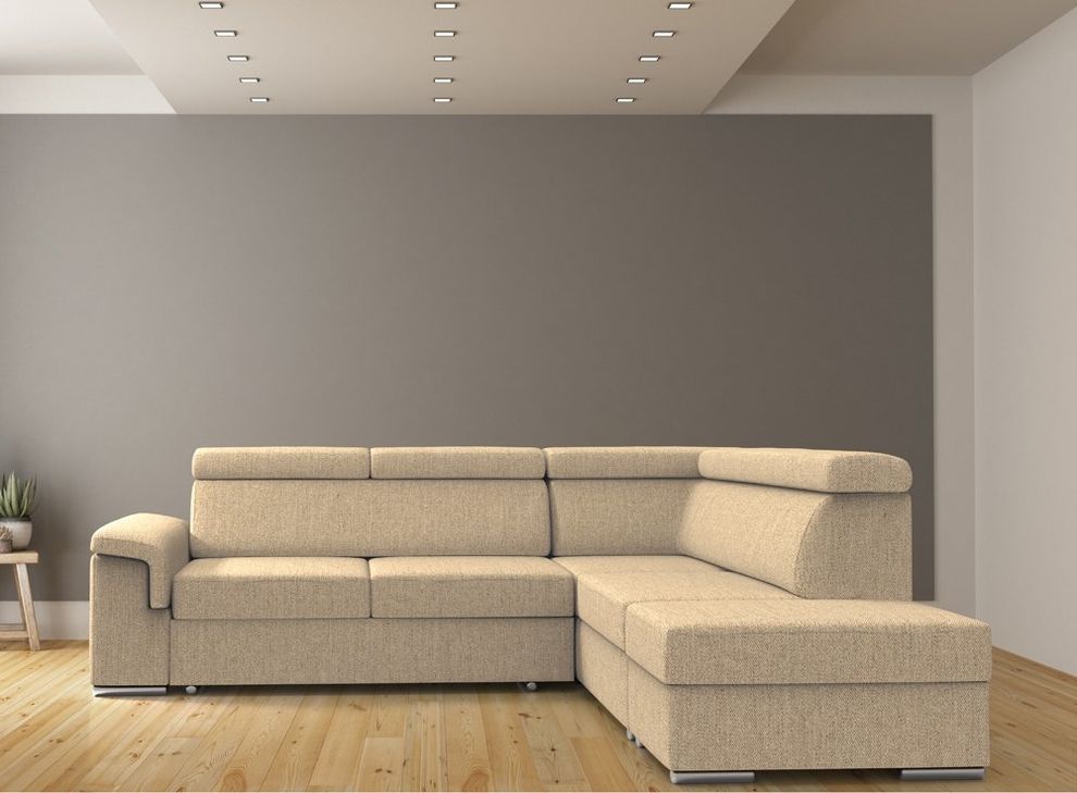 Sectional sofa w/ sleeper and storage in beige fabric by Meble