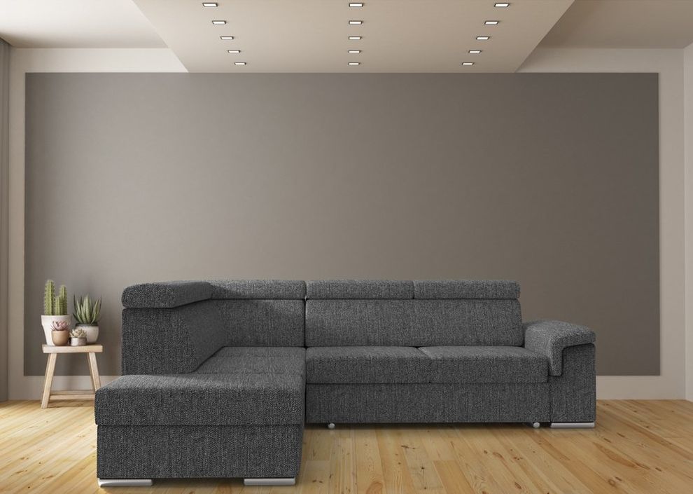 Sectional sofa w/ sleeper and storage in charcoal fabric by Meble