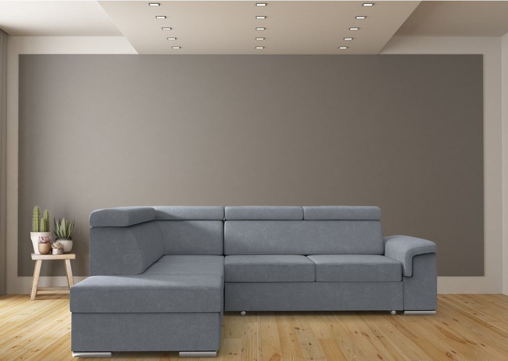 Sectional sofa w/ sleeper and storage in blue fabric by Meble
