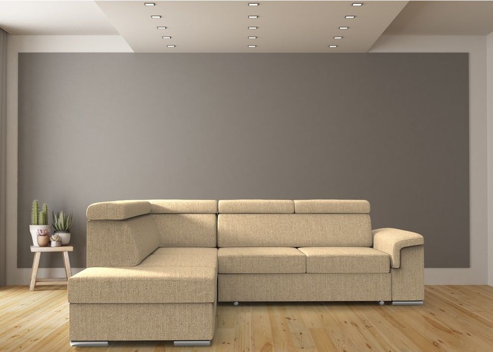 Sectional sofa w/ sleeper and storage in beige fabric by Meble