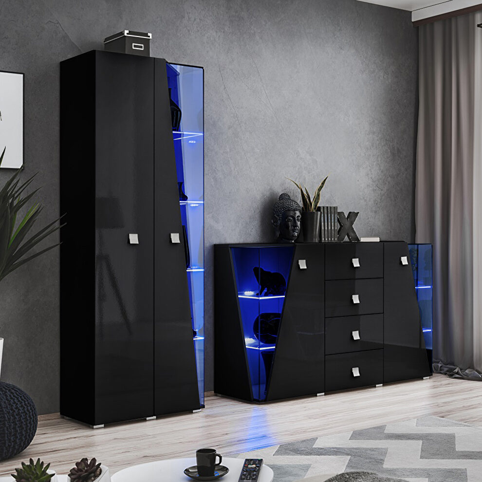 Black sideboard / bookcase 2pcs entertainment center by Meble