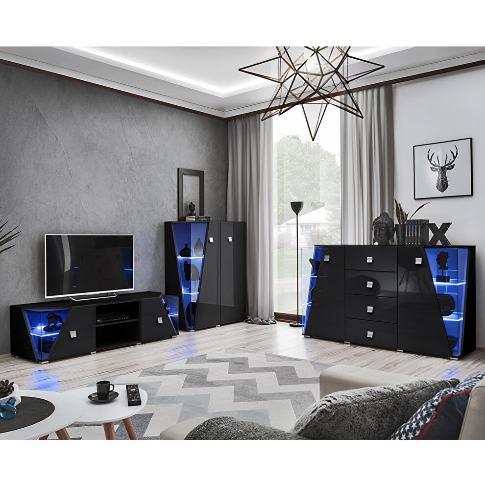 Black tv stand / curio / sideboard 3pcs entertainment center by Meble