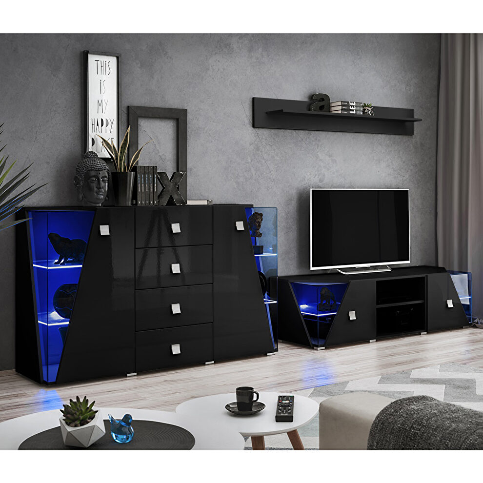 Black tv stand / sideboard / shelf 3pcs entertainment center by Meble