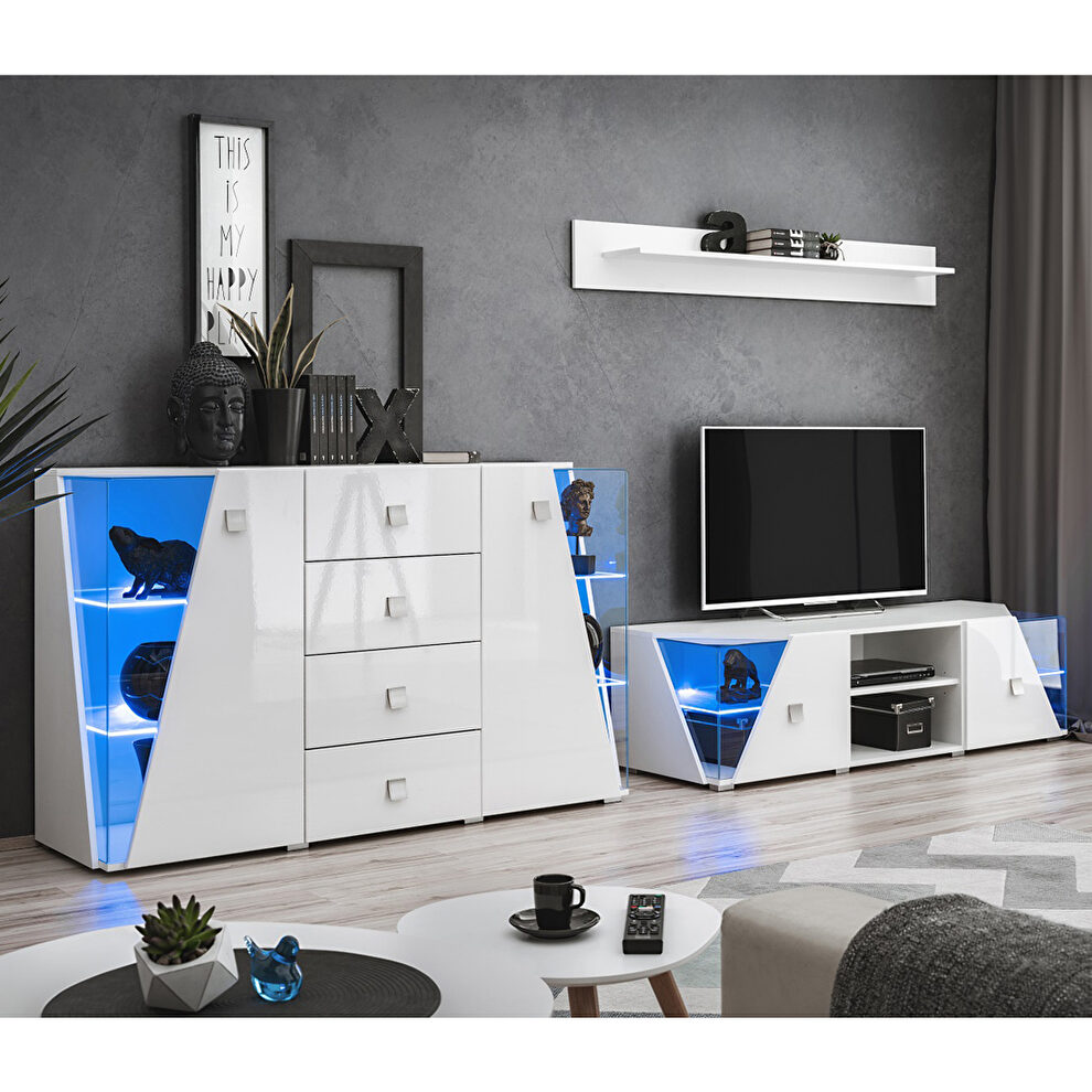 White tv stand / sideboard / shelf 3pcs entertainment center by Meble