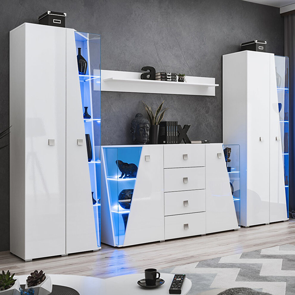 White sideboard / 2 bookcase / shelf 4pcs entertainment center by Meble