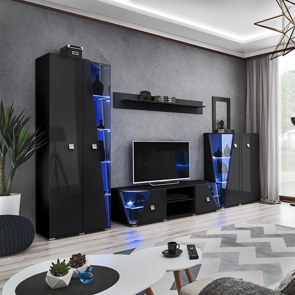 Black tv stand / bookcases / curio / shelf 4pcs entertainment center by Meble